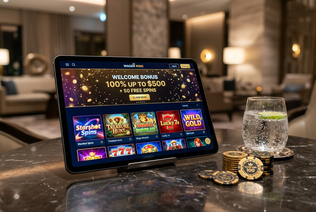 Μια πολυτελής ψηφιακή διεπαφή online καζίνο σε tablet.